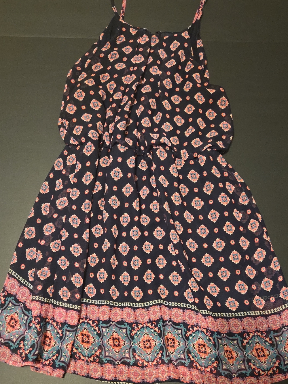 Navy Floral Border Skater Skirt with Pink Accents Boho